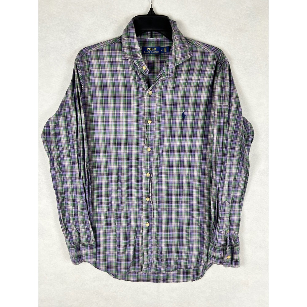 Polo Ralph Lauren Mens Plaid Button Up Shirt Green Purple Long Sleeve Size M